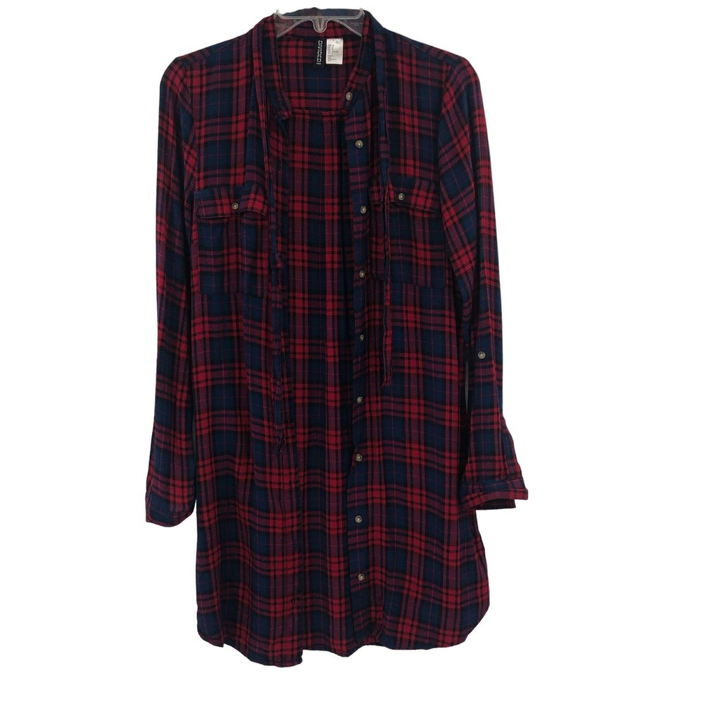 H&M Plaid Tunic Belted Dress Womens Size 2